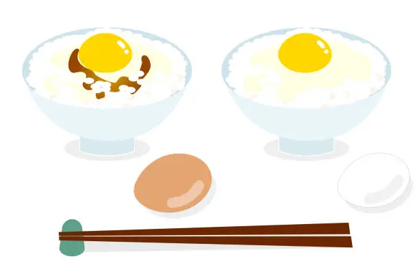 Vector illustration of TAMAGO-KAKE-GOHAN which is raw egg over rice illustration set