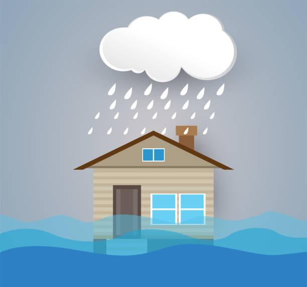 집, 폭우, 폭풍으로 자연 재해를 범람. - residential structure house water natural disaster stock illustrations