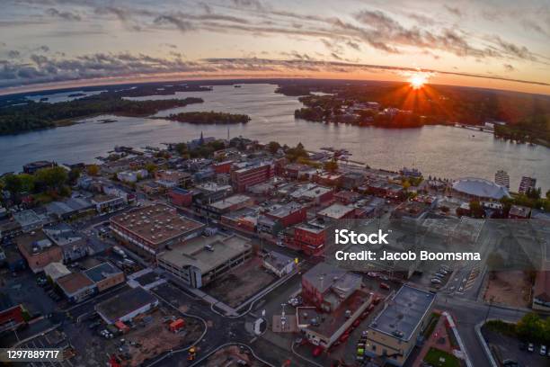 Aerial View Of Kenora Ontario At Sunset In Summer Stock Photo - Download Image Now - Aerial View, Canada, Color Image
