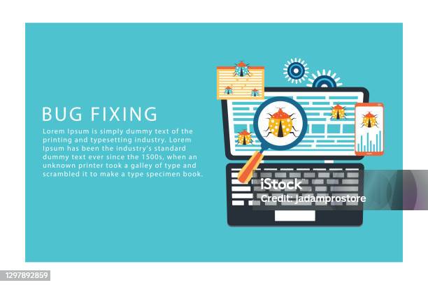 Bug Fixing And Software Testing Vector Concept Stock Illustration ...