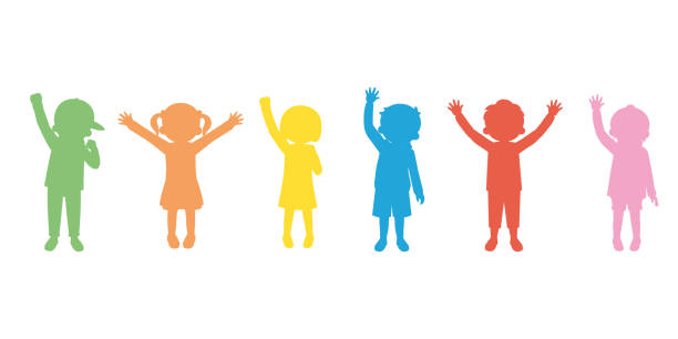 Wave hands kids silhouette illustration It is an illustration of a Wave hands kids silhouette. kid waves stock illustrations