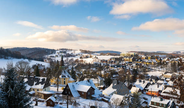 Panoramic view of Christmas Village Seiffen in Winter Saxony Germany ore mountains. Panoramic view of Christmas Village Seiffen in Winter Saxony Germany ore mountains. erzgebirge stock pictures, royalty-free photos & images