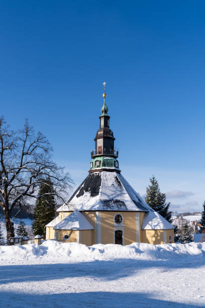 Church in Christmas Village Seiffen Ore Mountains in Saxony Germany at wintertime. Church in Christmas Village Seiffen Ore Mountains in Saxony Germany at wintertime. erzgebirge stock pictures, royalty-free photos & images