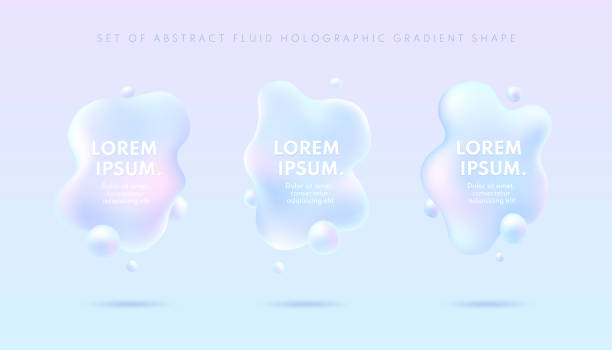 ilustrações de stock, clip art, desenhos animados e ícones de set of 3d abstract fluid holographic gradient shape on blue background. liquid shapes trendy realistic design. vector illustration - bubble foil