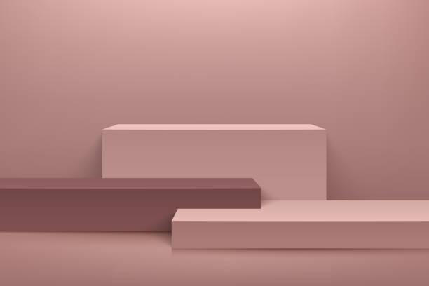 istock Abstract pink gold cube display for product on website in modern. Luxury background rendering with podium and minimal rose gold texture wall scene, 3d rendering geometric shape. Vector illustration 1297896205