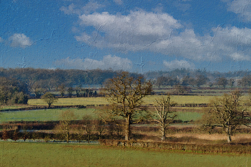 Oil painting of the English countryside at the begining of spring