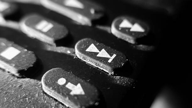 istock Macro and selective focused Picture of play next button on remote control. 1297898742