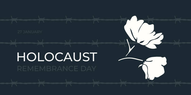 Holocaust Remembrance Day on 27 january. International Day of Commemoration in Memory of the Victims. Barbed wire and flower as a symbol of freedom. holocaust stock illustrations