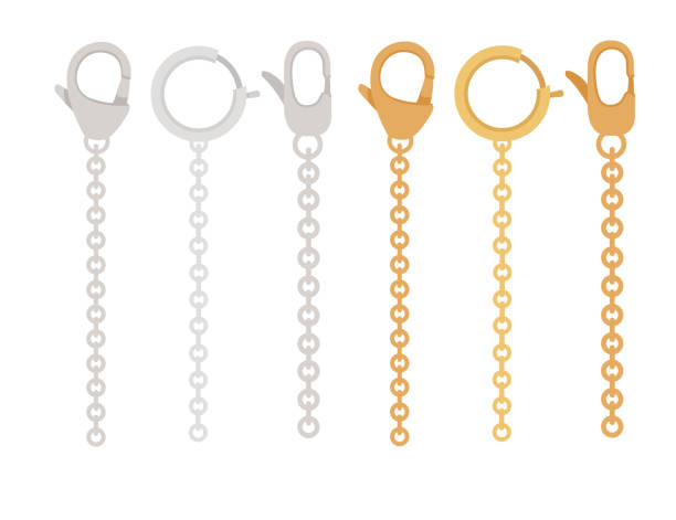 istock Golden and silver chain with claw clasp jewelry accessory flat vector illustration isolated on white background 1297907912