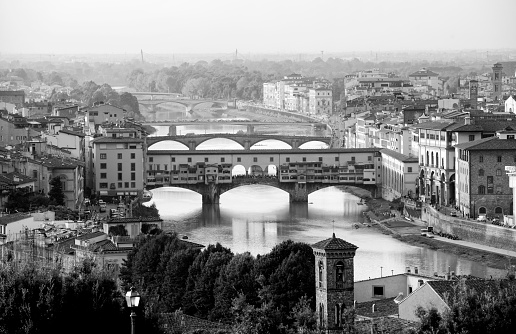 Ponte Vecchio and View of Florence Skyline, Tuscany, Italy.