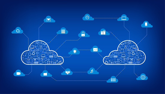 Cloud computing technology with icons on blue background vector illustration