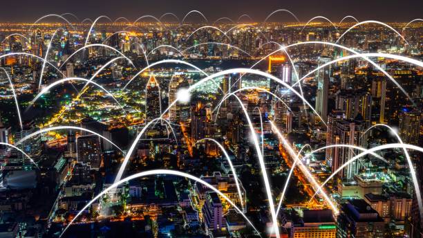 istock Smart digital city with globalization abstract graphic showing connection network 1297913142