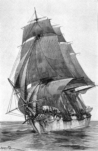 Sailing ship under full sail Illustration from 19th century old ship cartoon stock illustrations