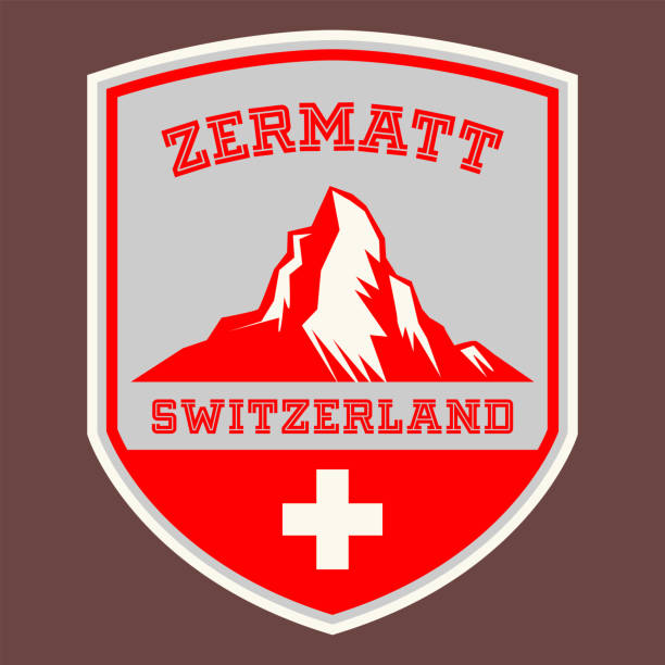 체르마트, 스위스 알프스. 마테호른과 알프스의 엠블럼 또는 라벨 - zermatt stock illustrations