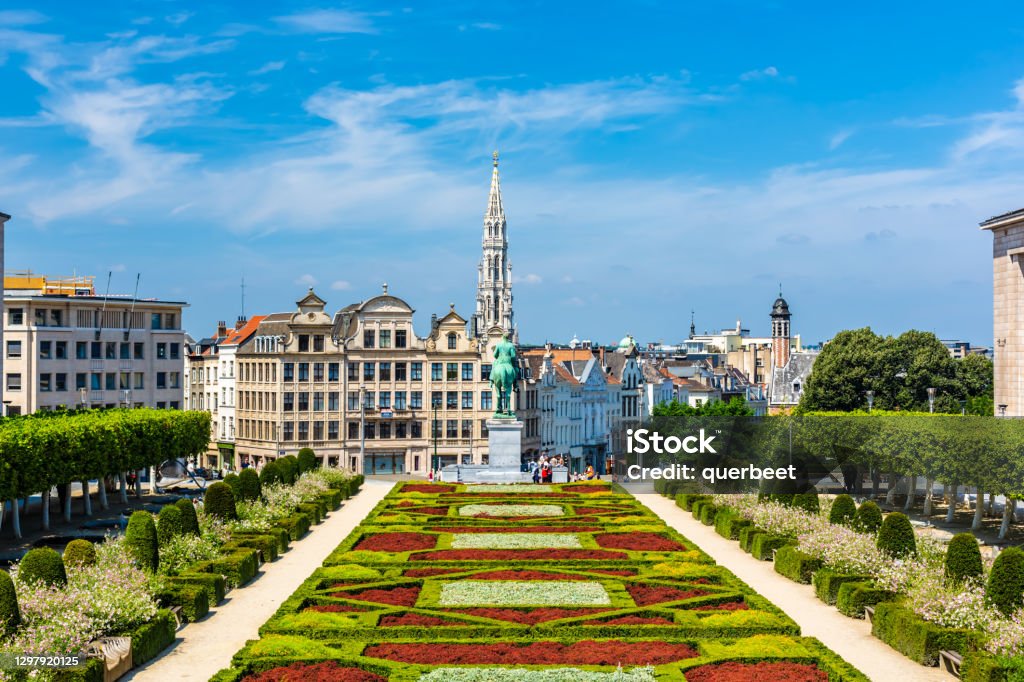 Skyline Brussels with park Skyline Brussels Brussels-Capital Region Stock Photo