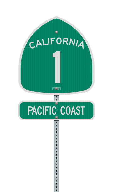 ilustraciones, imágenes clip art, dibujos animados e iconos de stock de señales de carretera de la costa del pacífico y de la carretera estatal de california - state highway
