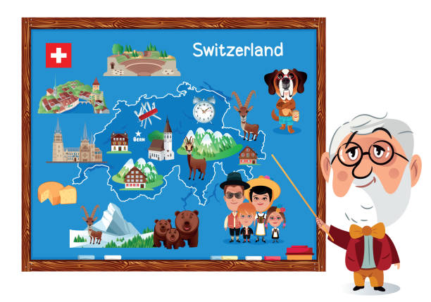 szwajcaria i profesor - dog education school cartoon stock illustrations