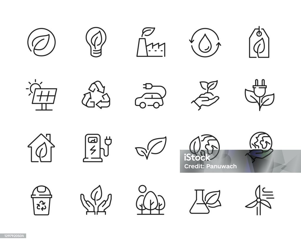 Icono de línea delgada relacionado con eco friendly establecido en un estilo mínimo - arte vectorial de Ícono libre de derechos