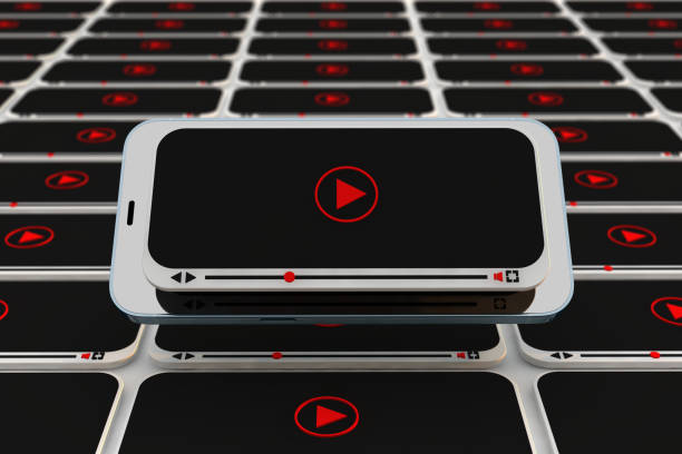 istock Video concept with phone video player for youtuber, vlogger and influencer. 3D Render 1297921043
