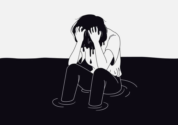 うつ病のティーンエイジャーの女性は、彼女の後悔、不安とストレスに溺れています。 - economic depression illustrations点のイラスト素材／クリップアート素材／マンガ素材／アイコン素材