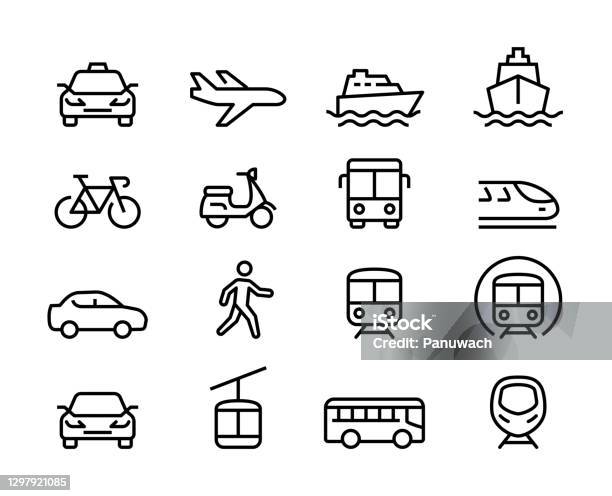 Transport För Reseikonuppsättning-vektorgrafik och fler bilder på Ikon - Ikon, Bil, Transport