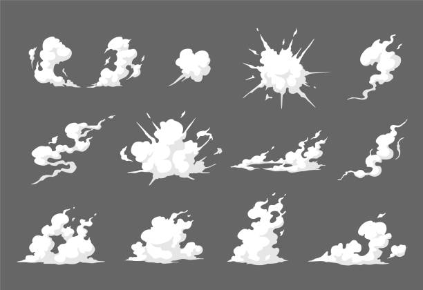 Smoke special effect in semi cartoonist style illustration Smoke illustration set for special effects template. Explosion, bomb, steam clouds, mist, fume, fog, dust, or vapor steam stock illustrations
