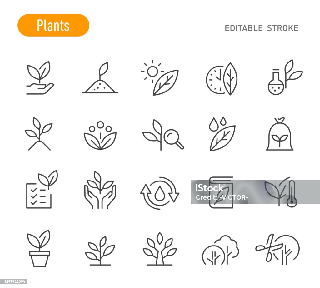 Plants Icons - Line Series - Editable Stroke Plants Icons (Editable Stroke) Icon stock vector