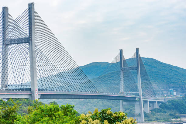 istock Suspension bridge to Park island. 1297922142