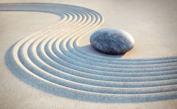 istock Japanese ZEN garden with textured sand waves 1297929371