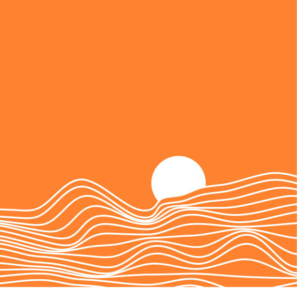 ilustrações de stock, clip art, desenhos animados e ícones de white lines, sand dunes, mountains - orange background