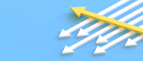 istock idea Creative Yellow Arrow success leadership with business concept  Differences on blue Background.Copy Space,digital banner - 3d rendering 1297930770