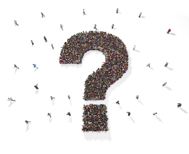 istock Large Crowd of People Forming Question Mark Symbol on White Background 1297931903