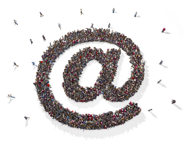 istock Large Crowd of People Forming At Symbol on White Background 1297933164