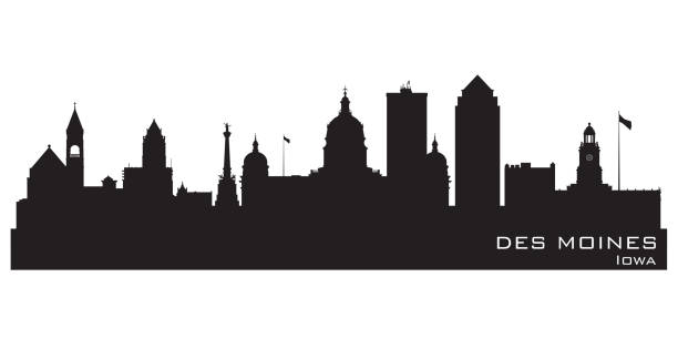 Des Moines Iowa city skyline silhouette Des Moines Iowa city skyline vector silhouette illustration des moines silhouette stock illustrations