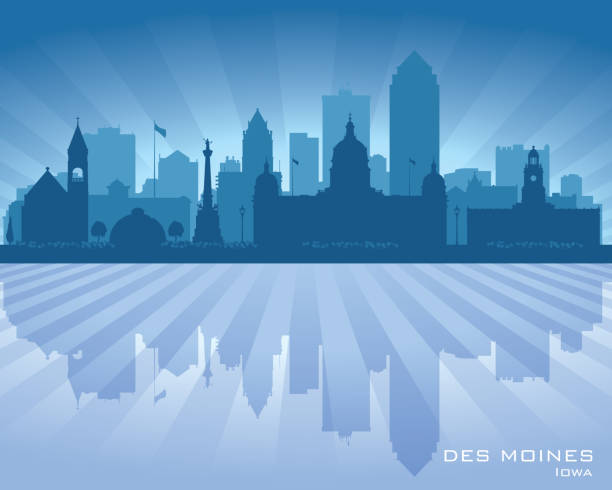 Des Moines Iowa city skyline silhouette Des Moines Iowa city skyline vector silhouette illustration des moines silhouette stock illustrations