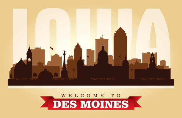 Des Moines Iowa city skyline silhouette Des Moines Iowa city skyline vector silhouette illustration des moines silhouette stock illustrations