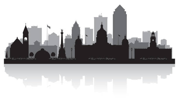 Des Moines Iowa city skyline silhouette Des Moines Iowa city skyline vector silhouette illustration des moines silhouette stock illustrations