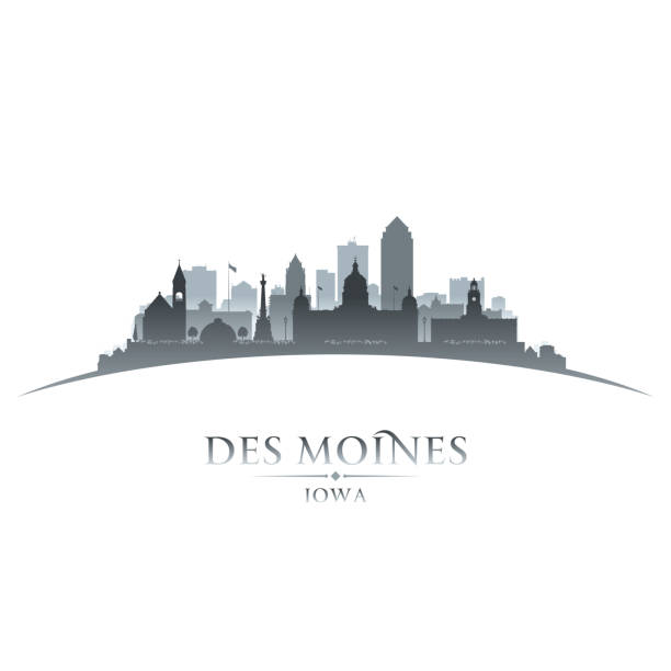 Des Moines Iowa city skyline silhouette Des Moines Iowa city skyline vector silhouette illustration des moines silhouette stock illustrations
