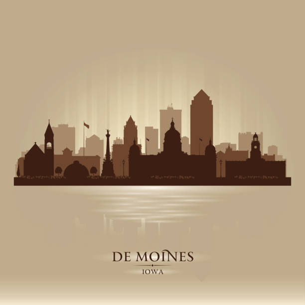 Des Moines Iowa city skyline silhouette Des Moines Iowa city skyline vector silhouette illustration des moines silhouette stock illustrations