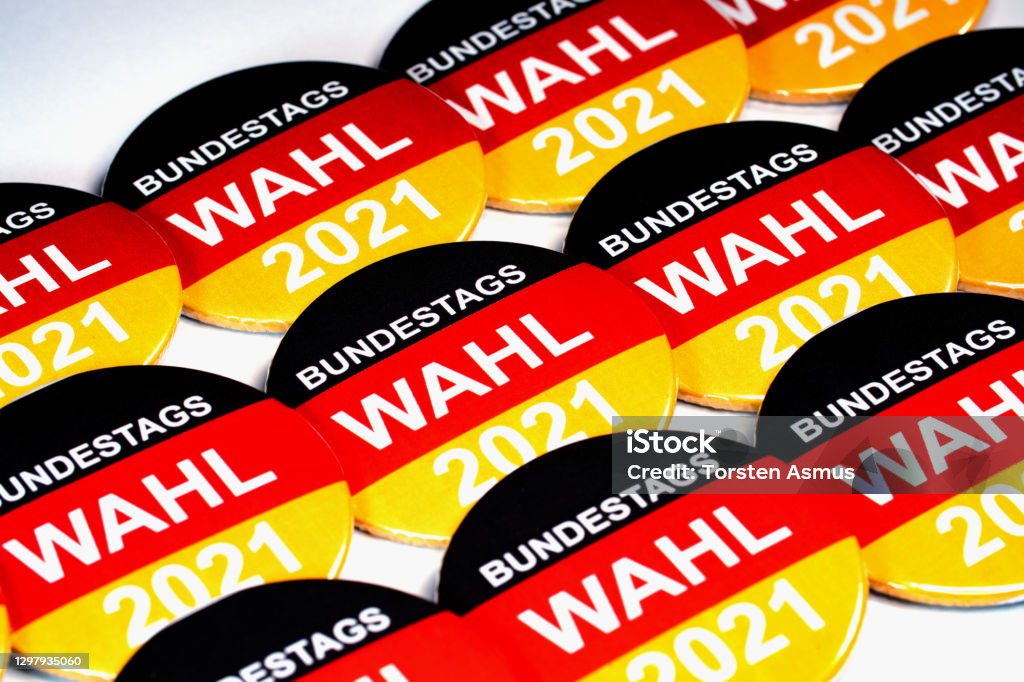 Lined up federal election buttons. German Election. "Federal Election 2021" Federal election 2021 Germany Election Stock Photo