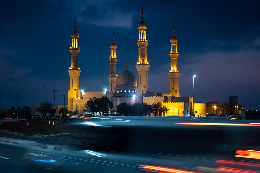 Ras al Khaimah largest mosque in the United Arab Emirates northern emirate at dusk