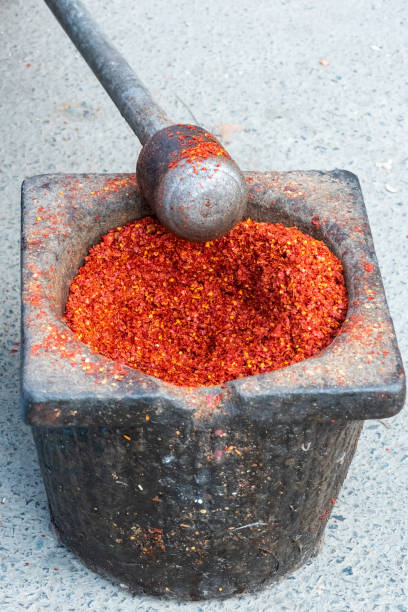 Hand Blending Fresh Dried Chili Peppers with Small Blender or Maker Mixer.