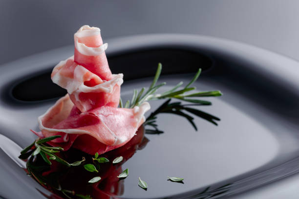 Decorative rose made of ham slice.