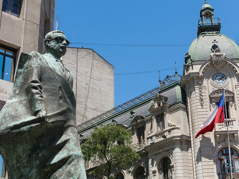 SANTIAGO DE CHILE, CHILE - JANUARY 26, 2018: : Monument to Chilean statesman and political figure. Salvador Allende Gossens in Santiago de Chile. He died during the bombing in the coup of 1973.