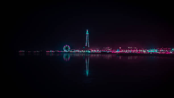 Blackpool Tower at Night Taken from the North Pier. Blackpool Tower stock pictures, royalty-free photos & images