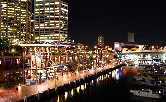 Cockle Bay side of Darling Harbour at night, Sydney, Australia