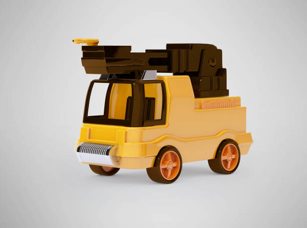 istock 3d rendering fire truck toy on gray background with shadow 1297948686