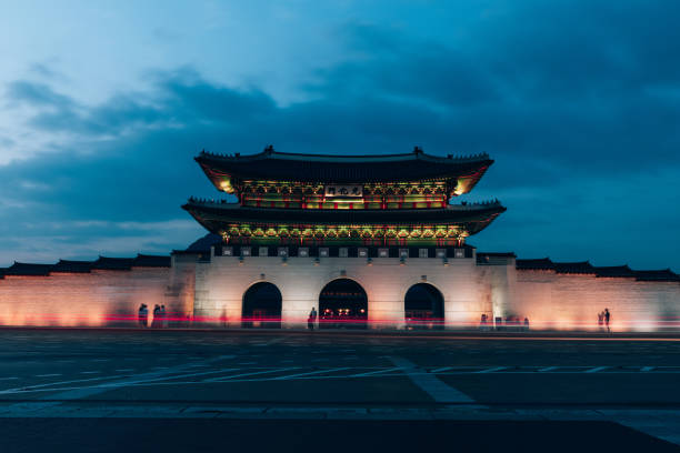 Traffic in front of Gyeongbok palace gate in Seoul City, South Korea