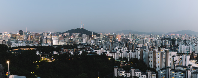 Aerial view of Seoul downtown cityscape. South Korea.