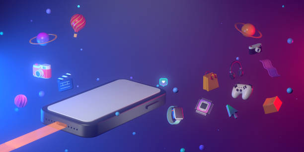istock 3d rendering of smartphone and abstract geometric. 1297952080